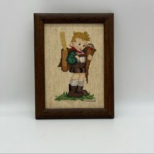 Vintage Antique Himmel Needlepoint Crossstitch Little Boy Carrying Hiking